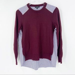 J Crew Merino Wool Sweater Womens Medium Stripes Blue White Maroon Wine | F609